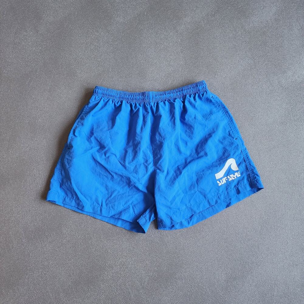 Vintage Surf Style Blue Nylon Shorts Medium